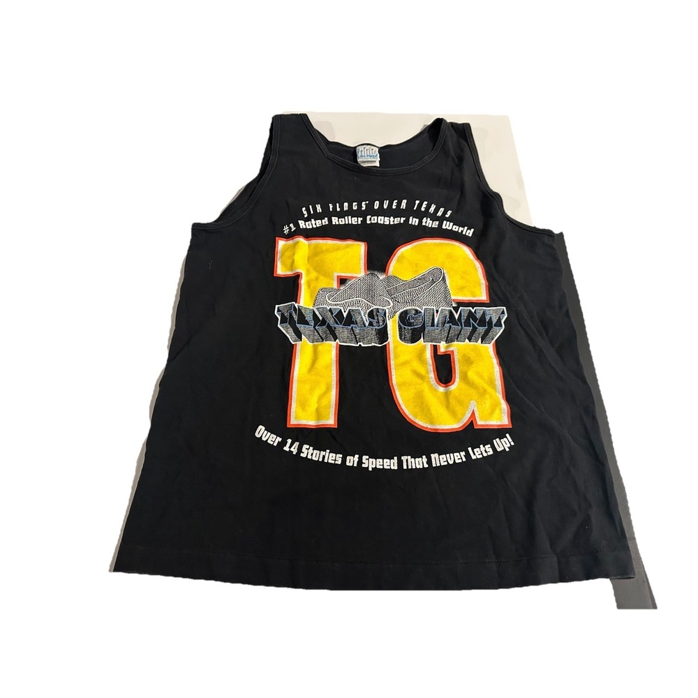 VTG Six Flags Texas Giant T Shirt 90's Men's Sz M Black Cutoff RARE